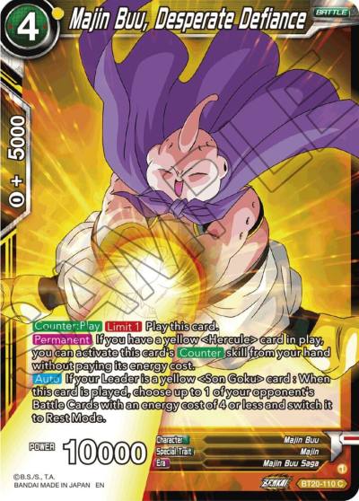 Majin Buu Desperate Defiance BT20-110 Power Absorbed Dragonball Super card