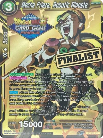 Mecha Frieza Robotic Riposte Championship 2021 Vault Set Finalist Gold Stamped P-331 Promotion Cards Dragonball Super card
