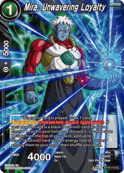 Mira Unwavering Loyalty BT16-114 Realm of the Gods Dragonball Super card