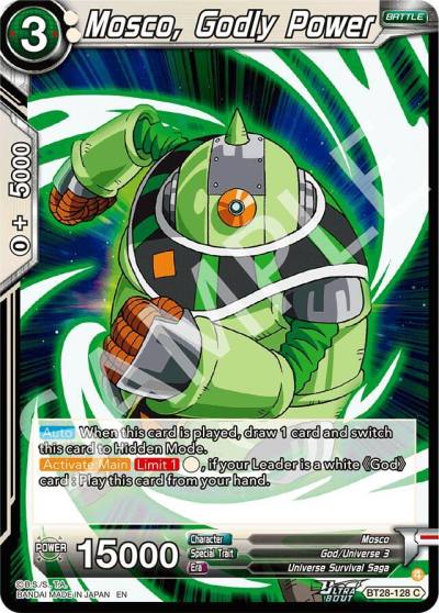 Mosco Godly Power BT28-128 Prismatic Clash Dragonball Super card