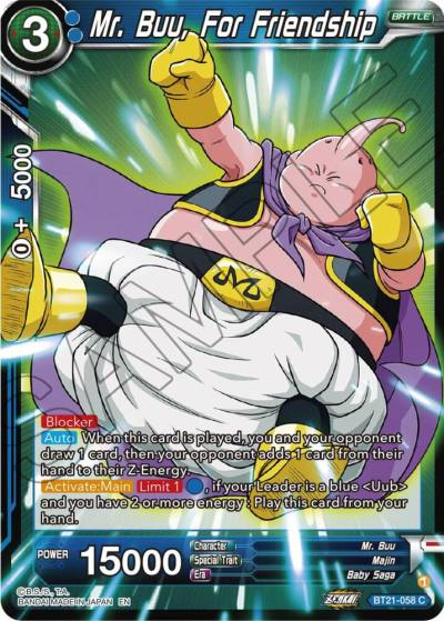 Mr Buu For Friendship Foil BT21-058 Wild Resurgence Dragonball Super card