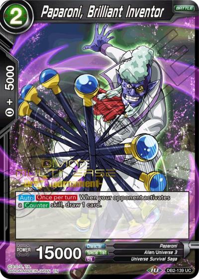 Paparoni Brilliant Inventor Divine Multiverse Draft Tournament DB2-139 Tournament Promotion Cards Dragonball Super card