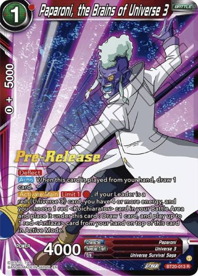 Paparoni the Brains of Universe 3 BT20-013 Power Absorbed Pre-Release Cards Dragonball Super card
