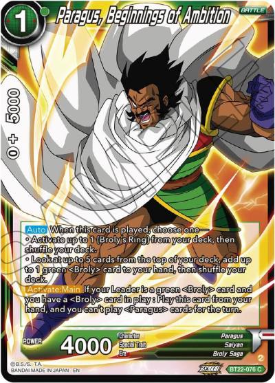 Paragus Beginnings of Ambition BT22-076 Critical Blow Dragonball Super card
