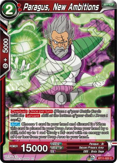 Paragus New Ambitions BT11-022 Vermilion Bloodline Dragonball Super card