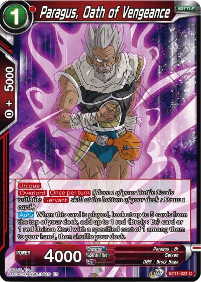 Paragus Oath of Vengeance BT11-021 Vermilion Bloodline Dragonball Super card
