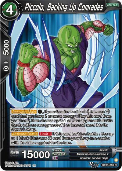 Piccolo Backing Up Comrades BT30-089 Three Glorious Fighters Dragonball Super card