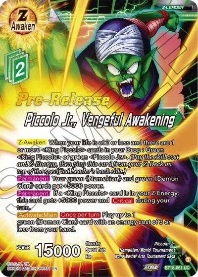 Piccolo Jr Vengeful Awakening BT18-061 Dawn of the Z-Legends Pre-Release Cards Dragonball Super card