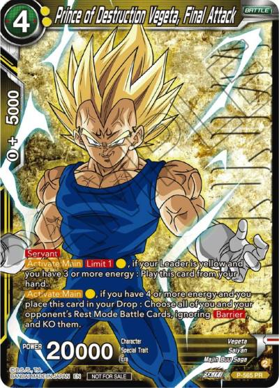 Prince of Destruction Vegeta Final Attack Zenkai Series Tournament Pack Vol6 Winner P-565 Tournament Promotion Cards Dragonball Super card