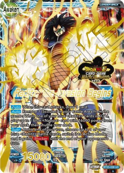 Raditz Raditz the Invasion Begins 2023 Worlds ZENKAI 06 Leader Set BT23-038 Tournament Promotion Cards Dragonball Super card