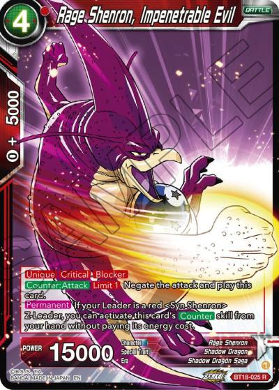 Rage Shenron Impenetrable Evil BT18-025 Dawn of the Z-Legends Dragonball Super card