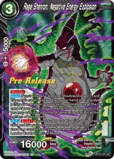 Rage Shenron Negative Energy Explosion BT15-137 Saiyan Showdown Pre-Release Cards Dragonball Super card