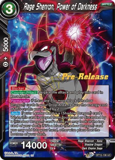 Rage Shenron Power of Darkness BT15-136 Saiyan Showdown Pre-Release Cards Dragonball Super card
