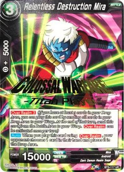 Relentless Destruction Mira Titan Player Stamped BT3-117 Tournament Promotion Cards Dragonball Super card