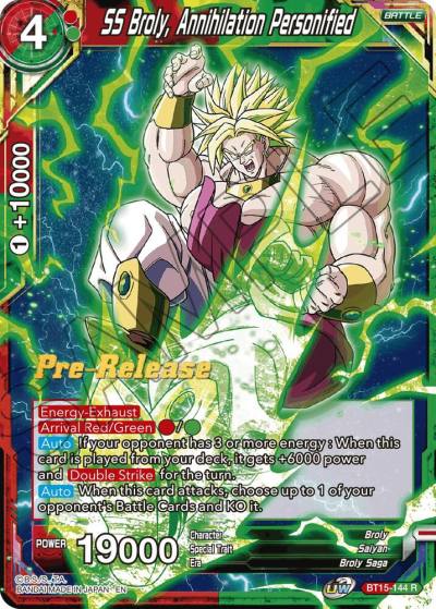 SS Broly Annihilation Personified BT15-144 Saiyan Showdown Pre-Release Cards Dragonball Super card