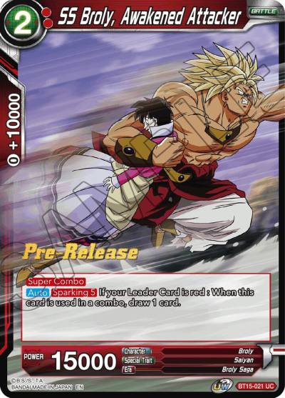 SS Broly Awakened Attacker BT15-021 Saiyan Showdown Pre-Release Cards Dragonball Super card