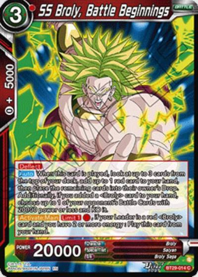 SS Broly Battle Beginnings BT29-014 Fearsome Rivals Dragonball Super card