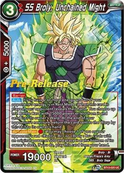 SS Broly Unchained Might BT13-025 Supreme Rivalry Pre-Release Cards Dragonball Super card