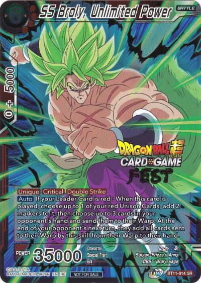 SS Broly Unlimited Power Card Game Fest 2022 BT11-014 Tournament Promotion Cards Dragonball Super card