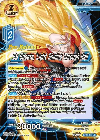 SS Gogeta Light Shining Through Hell BT22-033 Critical Blow Pre-Release Cards Dragonball Super card