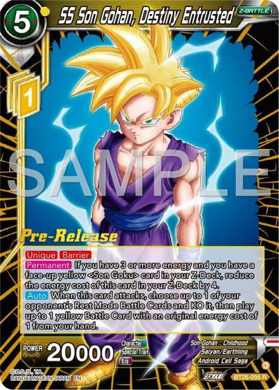 SS Son Gohan Destiny Entrusted BT26-095 Ultimate Advent Pre-Release Cards Dragonball Super card