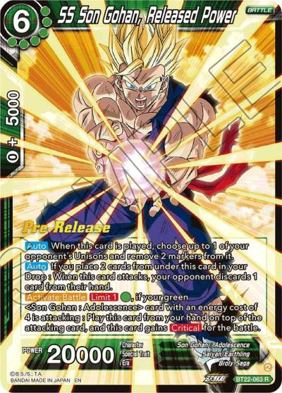 SS Son Gohan Released Power BT22-063 Critical Blow Pre-Release Cards Dragonball Super card