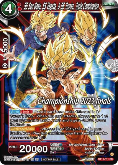 SS Son Goku SS Vegeta and SS Trunks Triple Combination 2023 Championship Finals Celebration Pack BT19-011 Tournament Promotion Cards Dragonball Super card