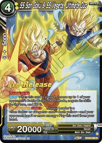 SS Son Goku and SS Vegeta Ultimate Duo BT20-096 Power Absorbed Pre-Release Cards Dragonball Super card