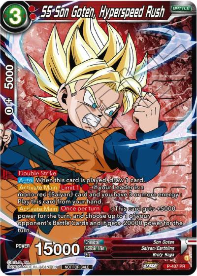 SS Son Goten Hyperspeed Rush Zenkai Series Tournament Pack Vol1 Winner P-407 Tournament Promotion Cards Dragonball Super card