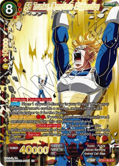 SS Trunks Complete Elimination BT23-138 Perfect Combination Dragonball Super card