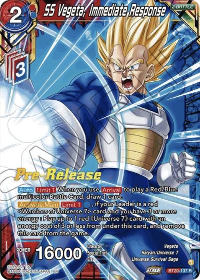 SS Vegeta Immediate Response BT20-137 Power Absorbed Pre-Release Cards Dragonball Super card