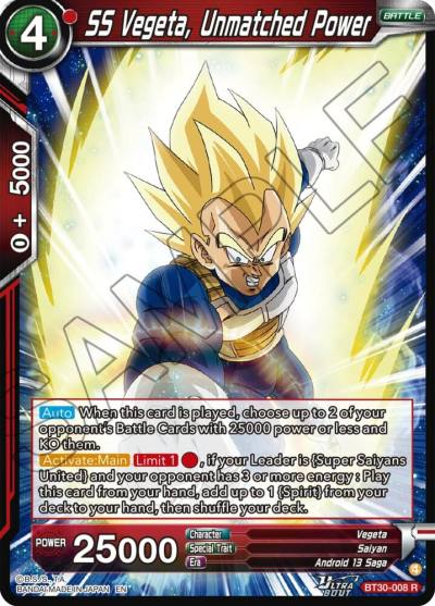 SS Vegeta Unmatched Power BT30-008 Three Glorious Fighters Dragonball Super card