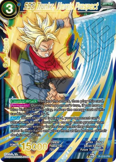 SS2 Trunks Heroic Prospect Gold Stamped P-219 Mythic Booster Dragonball Super card