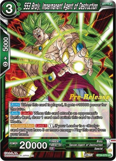 SS3 Broly Impermanent Agent of Destruction BT24-075 Beyond Generations Pre-Release Cards Dragonball Super card