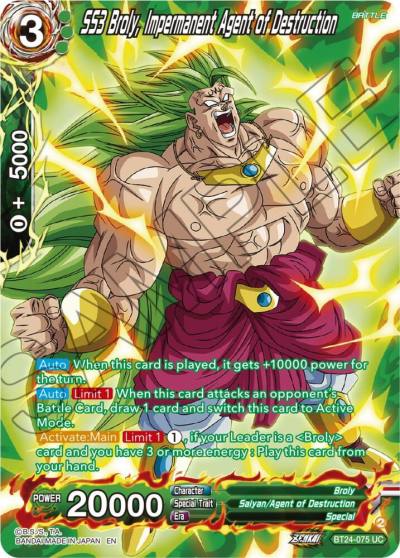 SS3 Broly Impermanent Agent of Destruction Collector Booster Silver BT24-075 Beyond Generations Dragonball Super card