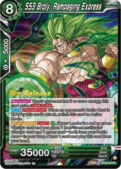 SS3 Broly Rampaging Express BT24-074 Beyond Generations Pre-Release Cards Dragonball Super card
