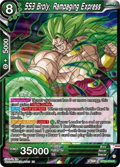 SS3 Broly Rampaging Express BT24-074 Beyond Generations Dragonball Super card