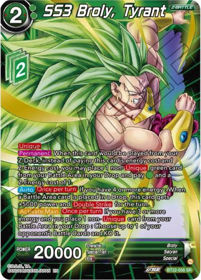 SS3 Broly Tyrant BT22-058 Critical Blow Dragonball Super card