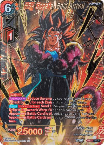 SS4 Gogeta Bold Arrival Gold Stamped BT27-123 History of Z Dragonball Super card