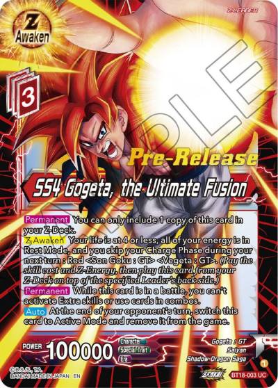SS4 Gogeta the Ultimate Fusion BT18-003 Dawn of the Z-Legends Pre-Release Cards Dragonball Super card
