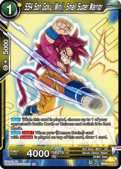 SS4 Son Goku Mini Small Super Warrior BT30-071 Three Glorious Fighters Dragonball Super card