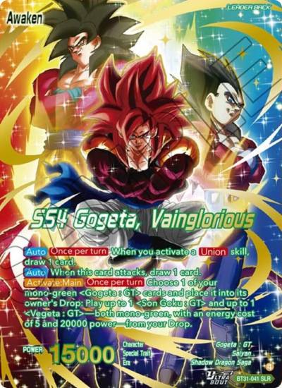 SS4 Son Goku and SS4 Vegeta SS4 Gogeta Vainglorious SLR BT31-041 Impact Beyond Dimensions Dragonball Super card