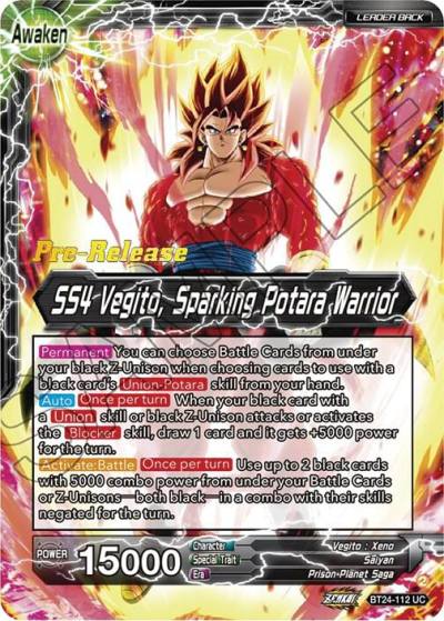 SS4 Son Goku and SS4 Vegeta SS4 Vegito Sparking Potara Warrior BT24-112 Beyond Generations Pre-Release Cards Dragonball Super card