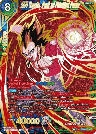 SS4 Vegeta Peak of Primitive Power Gold Stamped BT8-136 Mythic Booster Dragonball Super card