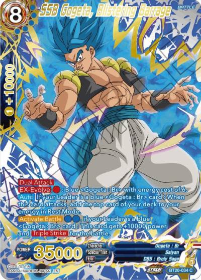 SSB Gogeta Blistering Barrage Gold Stamped BT20-034 Power Absorbed Dragonball Super card