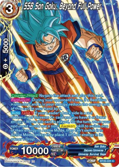 SSB Son Goku Beyond Full Power Silver Foil BT20-031 Power Absorbed Dragonball Super card
