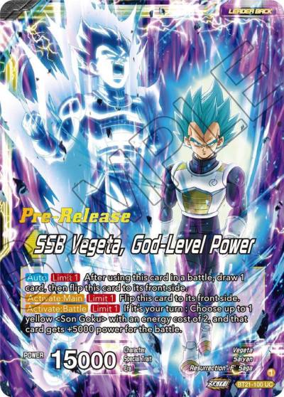 SSB Son Goku SSB Vegeta God Level Power BT21-100 Wild Resurgence Pre-Release Cards Dragonball Super card