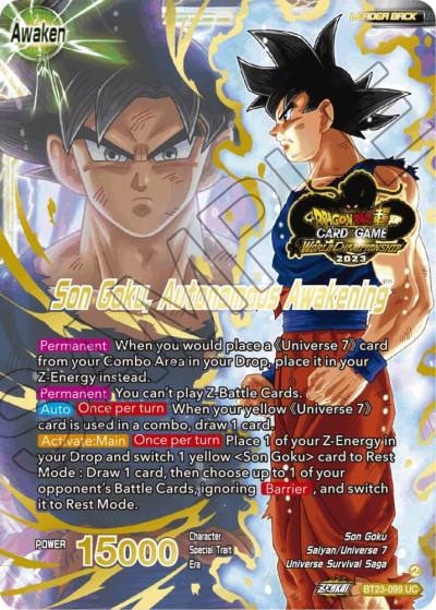 SSB Son Goku Son Goku Autonomous Awakening 2023 Worlds ZENKAI 06 Leader Set BT23-099 Tournament Promotion Cards Dragonball Super card