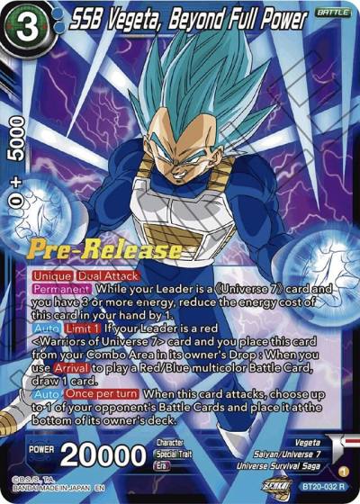 SSB Vegeta Beyond Full Power BT20-032 Power Absorbed Pre-Release Cards Dragonball Super card
