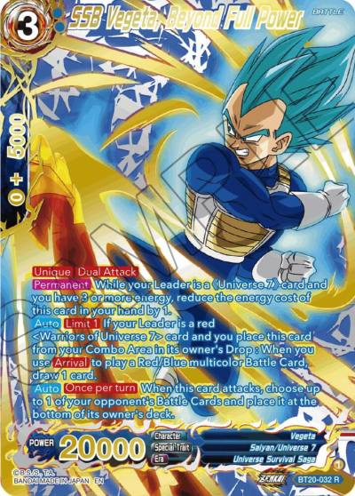 SSB Vegeta Beyond Full Power Gold Stamped BT20-032 Power Absorbed Dragonball Super card